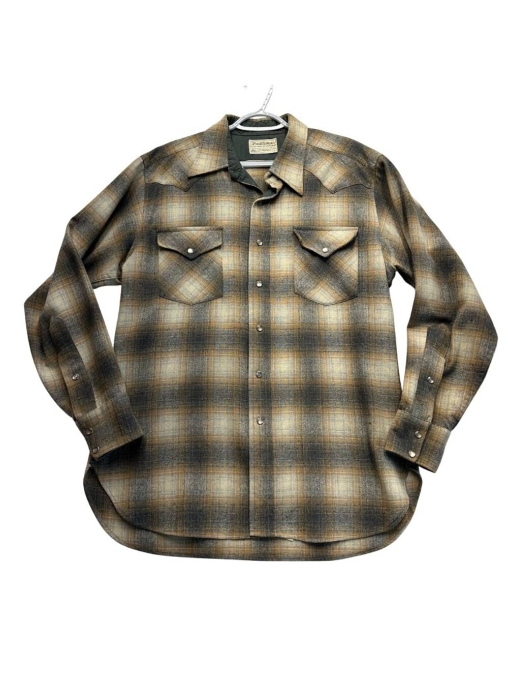 Pendleton Vtg High Grade Western Wear Wool Pearl Snap Button Up Shirt Mens Lrg